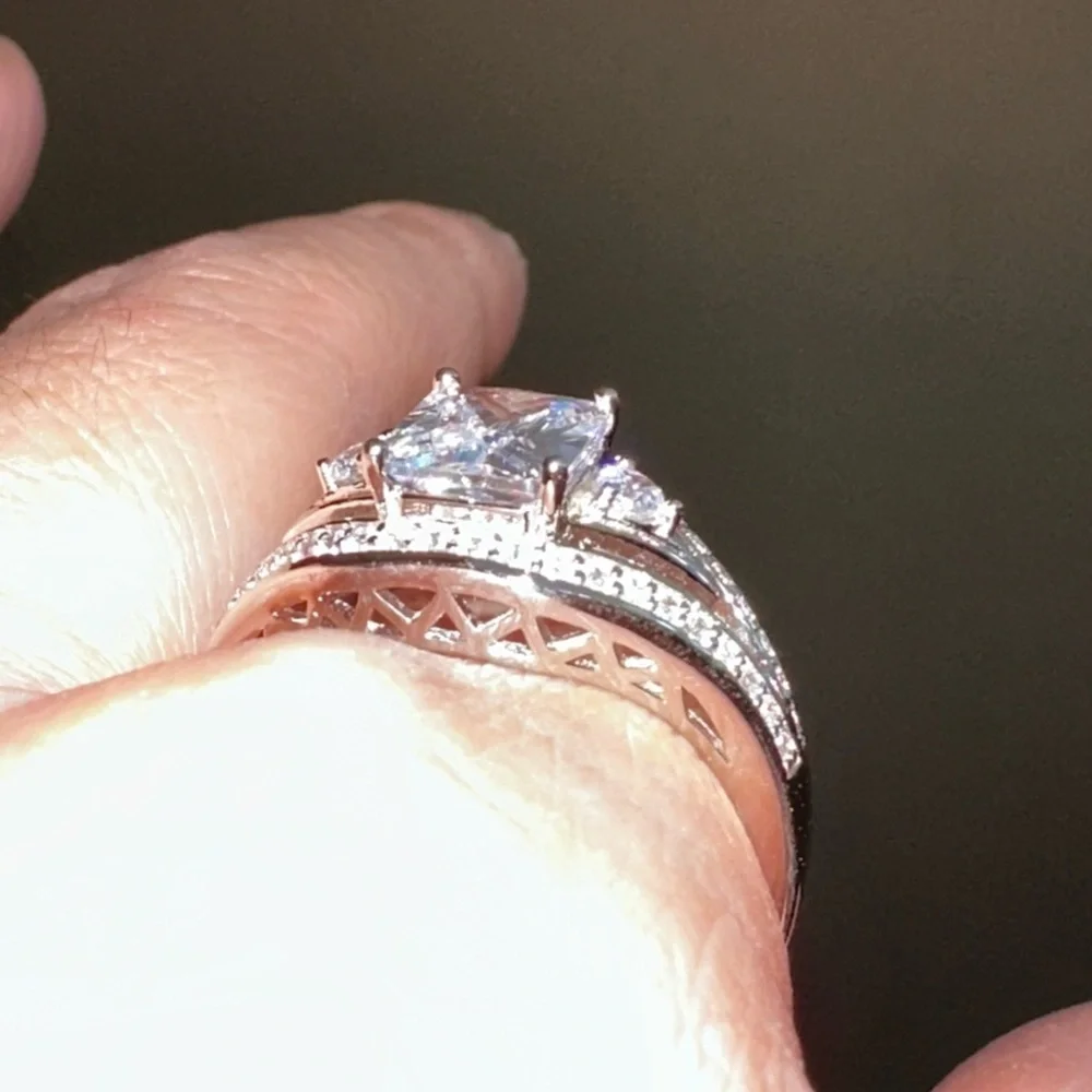 Engagement 5.3 ct lab diamond emerald cut style sterling silver band - Picture 2 of 4